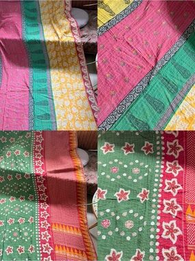 Colorful Kantha Quilt Twin Handmade Cotton Boho Reversible Patchwork Throw